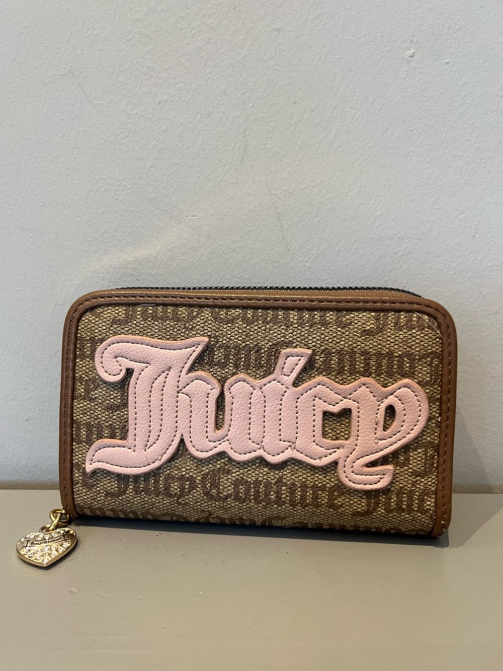 Juicy Couture Brown & Pink Zip Around Wallet